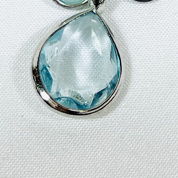 Vintage Dressy Silver Tone Blue Pear Cut Drop Earrings Formal Jewelry - Picture 4 of 5